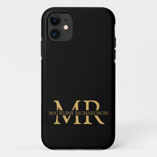 Capa Para iPhone 11 Iniciais de Nome de Monograma Dourado Preto Profis