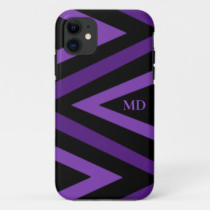 Capa Para iPhone 11 Iniciais de zigue-zague em branco, preto e roxo