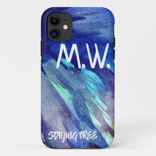 Capa Para iPhone 11 Iniciais e Moto Azul de Cores Aquáticas