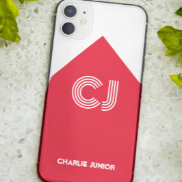 Capa Para iPhone 11 Iniciais monogramadas Minimalista branca e vermelh