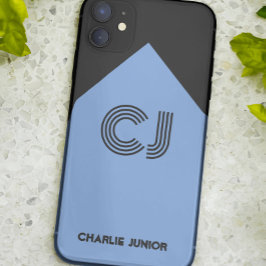 Capa Para iPhone 11 Iniciais monogramadas Minimalista preto e azul aqu