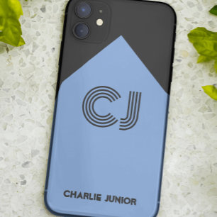 Capa Para iPhone 11 Iniciais monogramadas Minimalista preto e azul aqu