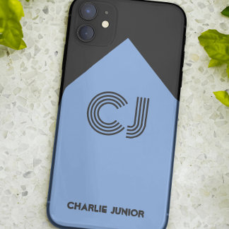 Capa Para iPhone 11 Iniciais monogramadas Minimalista preto e azul aqu