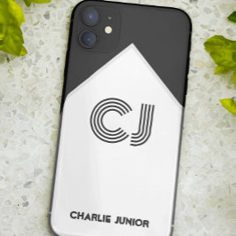 Capa Para iPhone 11 Iniciais monogramas Retro preto e branco