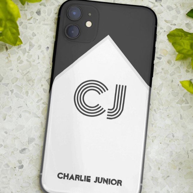 Capa Para iPhone 11 Iniciais monogramas Retro preto e branco (Criador carregado)