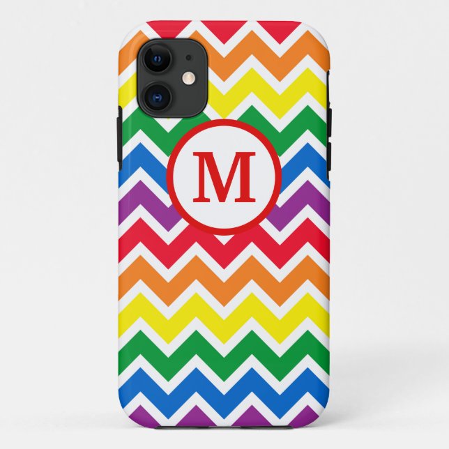 Capa Para iPhone 11 Inicial Chevron Arco-íris (Verso)