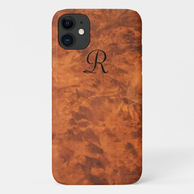 Capa Para iPhone 11 iPhone 11 da Walnut Burl Circassiana * monograma* (Verso)