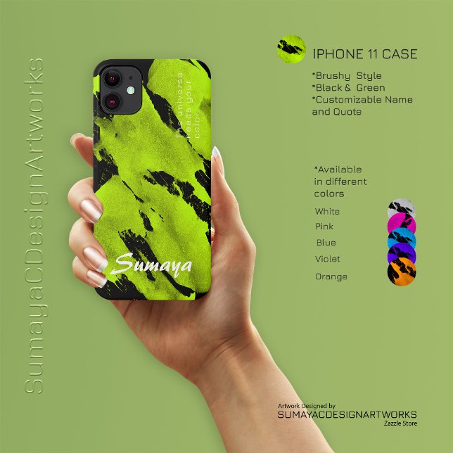 Capa Para iPhone 11 iPhone 11 Preto e Verde Brushy | Personalizável (Brushy Black & Green iPhone 11 Case | Customizable)