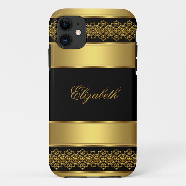 Capa Para iPhone 11 iPhone 5 Elegante Chique Dourado Preto (Verso)