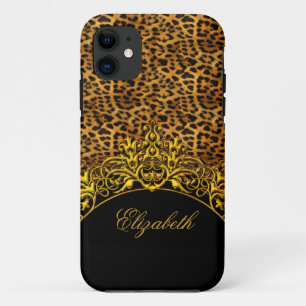Capa Para iPhone 11 iPhone 5 Elegante Chique Estampa de Leopardo Preto