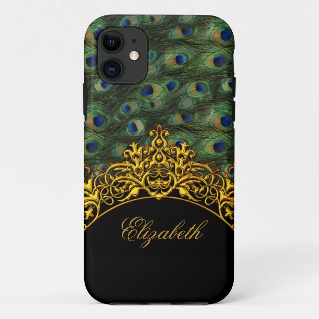 Capa Para iPhone 11 iPhone 5 Elegante Chique Pavão Preto Dourado (Verso)