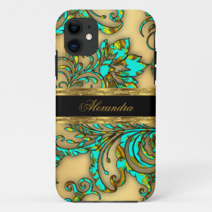 Capa Para iPhone 11 iPhone 5 Elegante Verde Teal Dourado Preto Floral