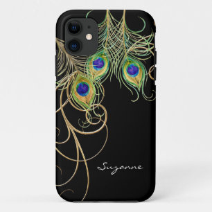 Capa Para iPhone 11 IPhone 5 Modern Peacock Feathers Dourado Swirl Nam