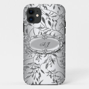 Capa Para iPhone 11 iPhone 5 Monograma Realeza Elegante Damasco Prata