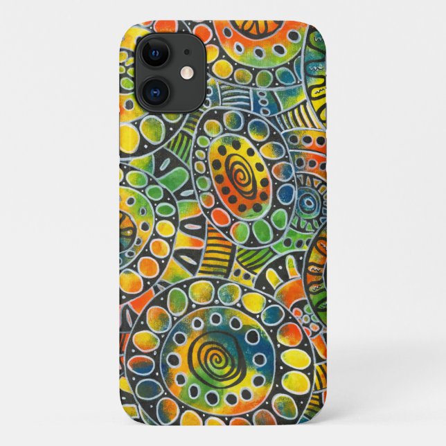 Capa Para iPhone 11 iPhone Acrylic Hand Painted Circles Modern (Verso)