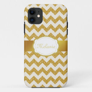Capa Para iPhone 11 iPhone Dourado do monograma de Chevron do brilho