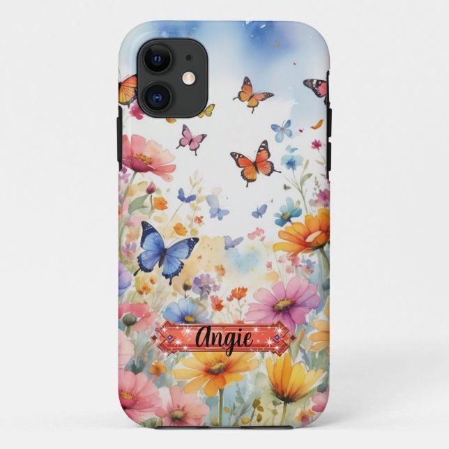 Capa Para iPhone 11 iPhone Floral da Borboleta Laranja Azul / iPad cas (Verso)