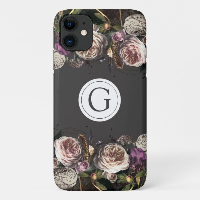 Capa Para iPhone 11 iPhone Floral de Elegance Escuro (Verso)