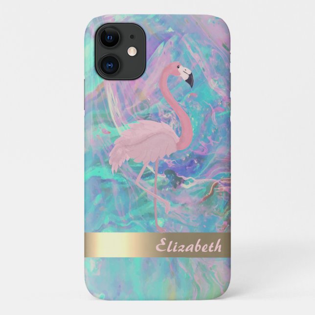 Capa Para iPhone 11 Iridescente Opal Flamingo Rosa Moderno (Verso)
