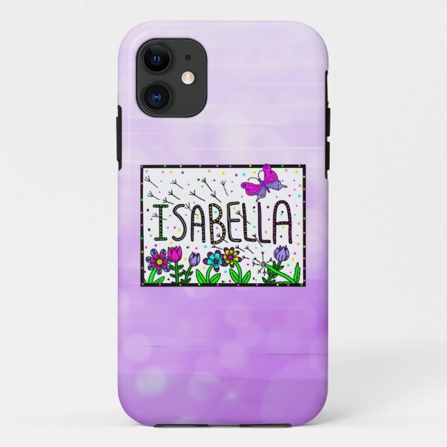 Capa Para iPhone 11 Isabella - O nome Isabella Whimsical Drawing (Verso)