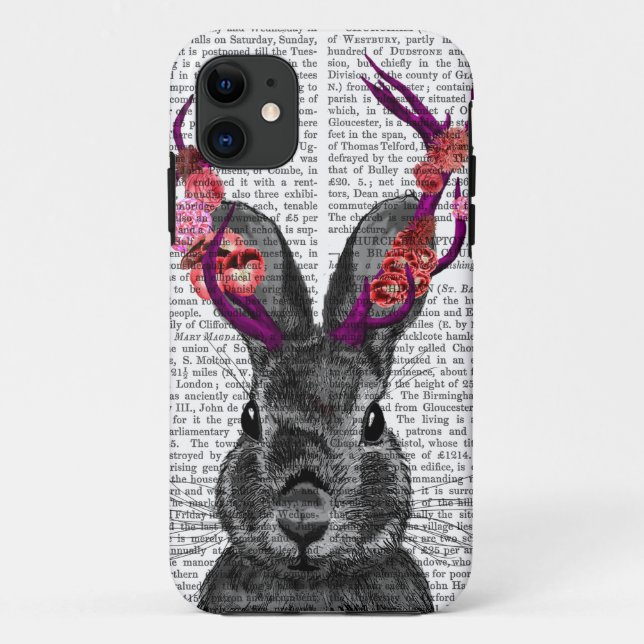 Capa Para iPhone 11 Jackalope com Antlers Rosa (Verso)