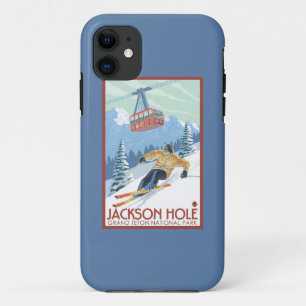 Capa Para iPhone 11 Jackson Hole, esquiador de Wyoming e bonde