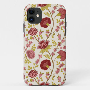 Capa Para iPhone 11 Jacobean Floral Big Pattern Reds Pinks Dourado Cre