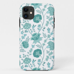 Capa Para iPhone 11 Jacobean Floral Big Pattern Teals on White