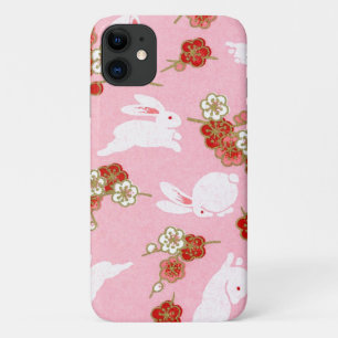 Capa Para iPhone 11 Japonês Art Pink Sakuras & Rabbits iPhone 11 Case