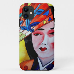 Capa Para iPhone 11 Japonês Geisha com arte original de aquarela