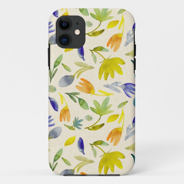 Capa Para iPhone 11 Jardim Botânico Floral de Aquarela Rústica (Verso)