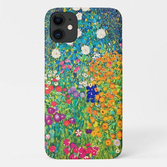 Capa Para iPhone 11 Jardim de Flores, Gustav Klimt (Verso)