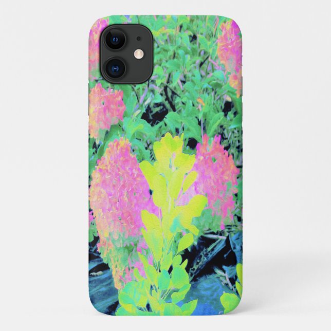 Capa Para iPhone 11 Jardim de Hydrangea rosa com folhagem amarela (Verso)