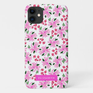 Capa Para iPhone 11 Jardim Floral de Cor de Água Rosa Fuchsia Personal