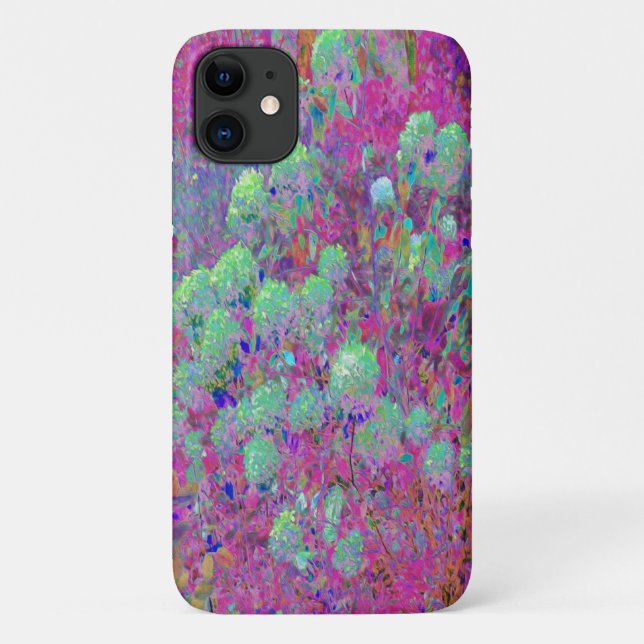 Capa Para iPhone 11 Jardim Magenta com Flores de Hortênsia Aqua (Verso)