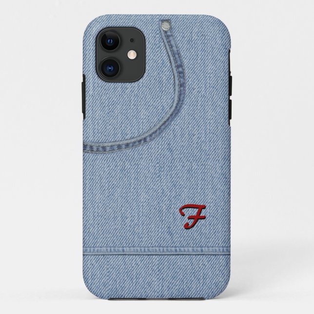 Capa Para iPhone 11 Jeans com Inicial (Verso)