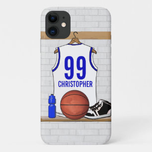 Capa Para iPhone 11 Jérsei branco e azul personalizado do basquetebol