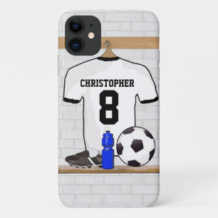 Capa Para iPhone 11 Jérsei de futebol preto branco personalizado do