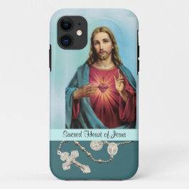 Capa Para iPhone 11 Jesus Sagrado Benedição do Coração e Rosário