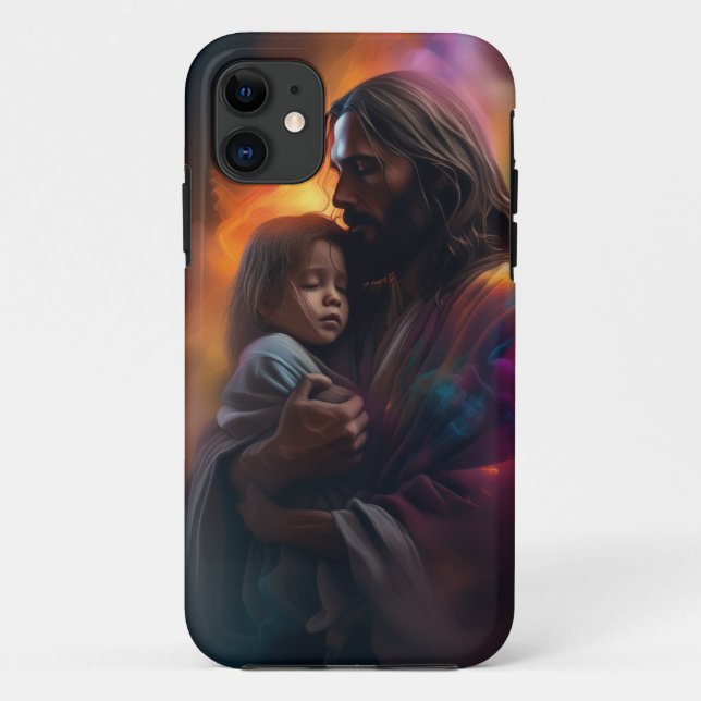 Capa Para iPhone 11 Jesus segura uma criança provê conforto (Verso)
