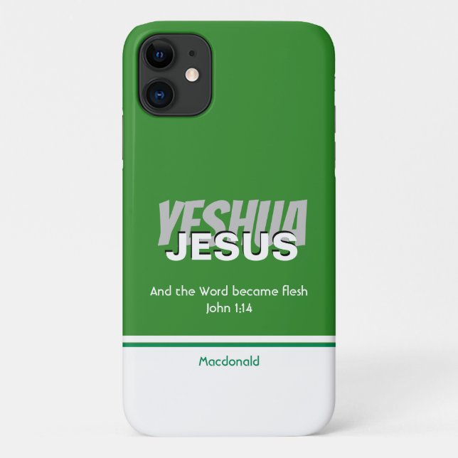 Capa Para iPhone 11 JESUS YESHUA - Escritura Personalizada GREEN (Verso)