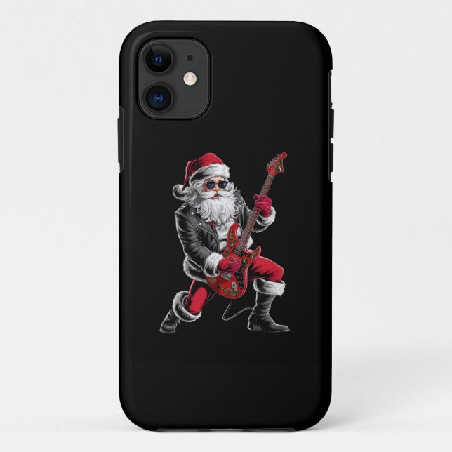 Capa Para iPhone 11 Jogador de Violão Rock & Roll de Natal Papai Noel (Verso)