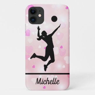 Capa Para iPhone 11 Jogadora de vôlei brilha corações cor-de-rosa padr