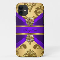 Joia de Damasco Roxo Dourado Clássica e Elegante