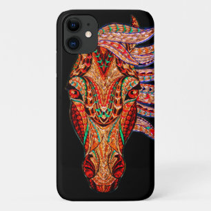 Capa Para iPhone 11 Joia-do-cavalo, mosaica-do-cavalo, vermelha-negra 