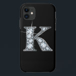 Capa Para iPhone 11 K Faux Diamond Monograma Case<br><div class="desc">Elevem o vosso estilo com esta brilhante ilustração monográfica, trabalhada de forma elegante num canal prateado. Adorado com brilhantes diamantes que enfurecem a superfície, esse design irradia elegância e sofisticação do eterno. Inspirado pela estética real, o intricado detalhamento real transforma essa peça em uma verdadeira declaração de luxo e classe....</div>