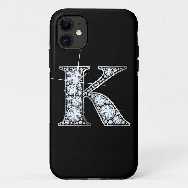 Capa Para iPhone 11 K Faux Diamond Monograma Case (Verso)