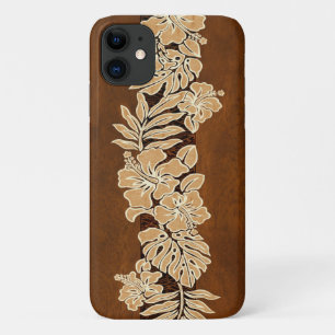 Capa Para iPhone 11 Kalaheo Hawaiian Hibiscus Tapa Faux Koa Wood