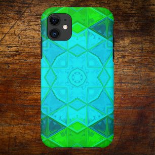 Capa Para iPhone 11 Kaleidoscope Quadrado de mosaico Verde e Azul