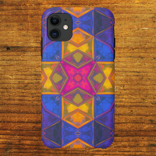 Capa Para iPhone 11 Kaleidoscópio Quadrado Amarelo Azul e Rosa